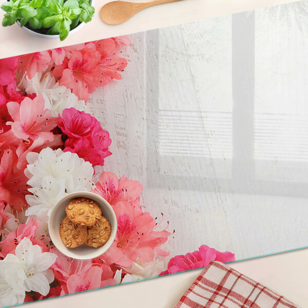 Szklana deska do krojenia z motywem kwiatów w odcieniach różu i bieli