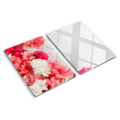 Szklana deska do krojenia z motywem kwiatów w odcieniach różu i bieli
