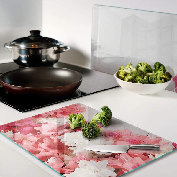 Szklana deska do krojenia z motywem kwiatów w odcieniach różu i bieli