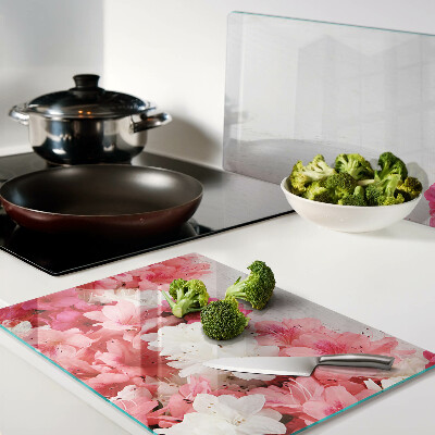 Szklana deska do krojenia z motywem kwiatów w odcieniach różu i bieli