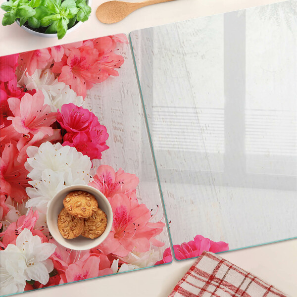 Szklana deska do krojenia z motywem kwiatów w odcieniach różu i bieli