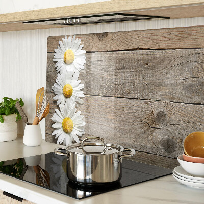 Szklana deska do krojenia z motywem kwiatów na tle drewna