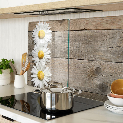 Szklana deska do krojenia z motywem kwiatów na tle drewna