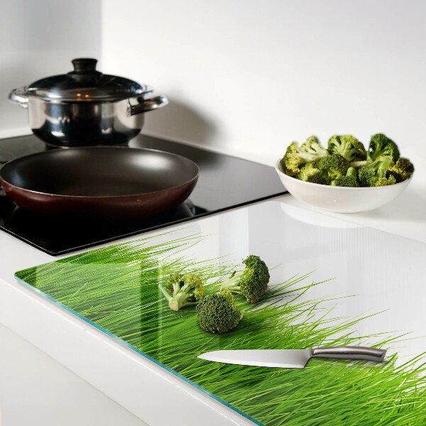 Szklana deska kuchenna z motywem trawy w słońcu
