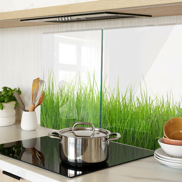 Szklana deska kuchenna z motywem trawy w słońcu