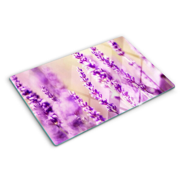 Deska kuchenna szklana z motywem lawendowych kwiatów na tle gradientu