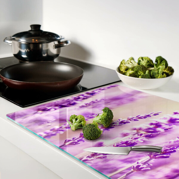 Deska kuchenna szklana z motywem lawendowych kwiatów na tle gradientu