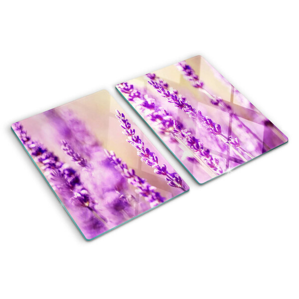 Deska kuchenna szklana z motywem lawendowych kwiatów na tle gradientu