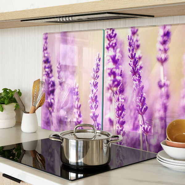 Deska kuchenna szklana z motywem lawendowych kwiatów na tle gradientu