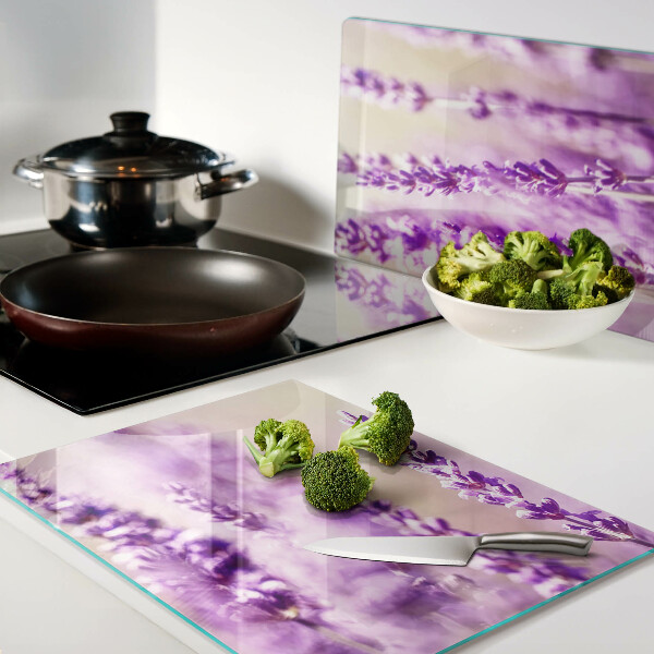 Deska kuchenna szklana z motywem lawendowych kwiatów na tle gradientu