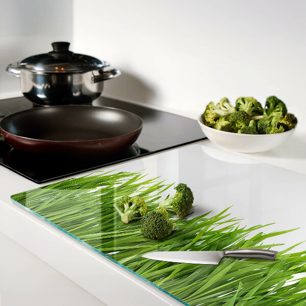 Deska kuchenna szklana z motywem zielonej trawy