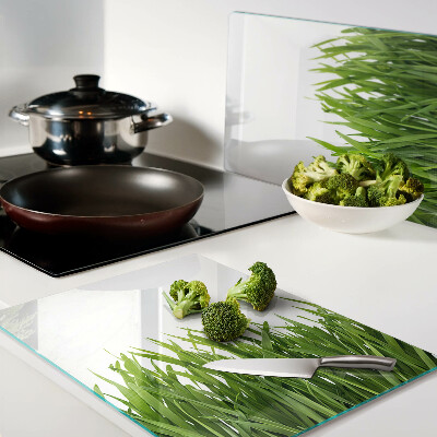Deska kuchenna szklana z motywem zielonej trawy