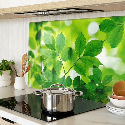 Deska kuchenna szklana z motywem liści na zielonym tle