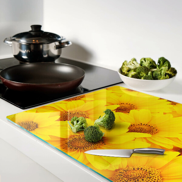 Szklana deska kuchenna z motywem słoneczników na żółtym tle
