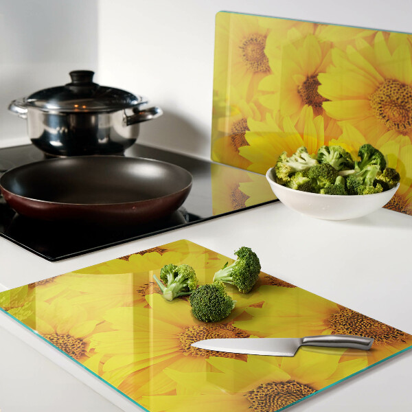 Szklana deska kuchenna z motywem słoneczników na żółtym tle