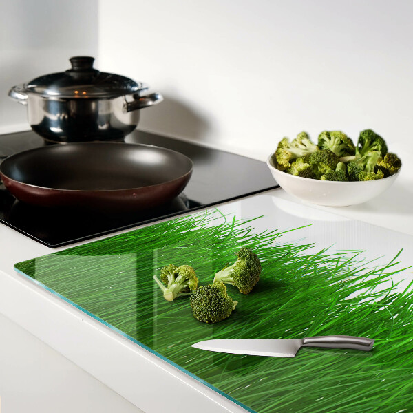 Szklana deska kuchenna z nadrukiem przedstawiającym trawę w słońcu