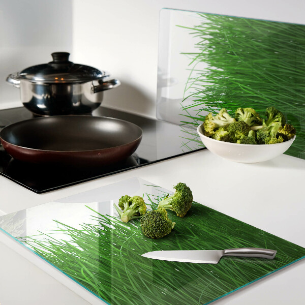 Szklana deska kuchenna z nadrukiem przedstawiającym trawę w słońcu
