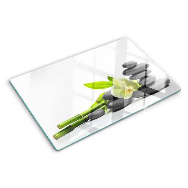 Deska kuchenna szklana z motywem orchidei i kamieni spa