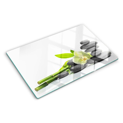 Deska kuchenna szklana z motywem orchidei i kamieni spa