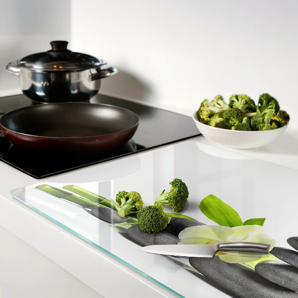 Deska kuchenna szklana z motywem orchidei i kamieni spa