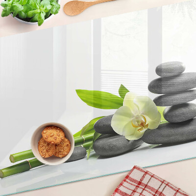 Deska kuchenna szklana z motywem orchidei i kamieni spa