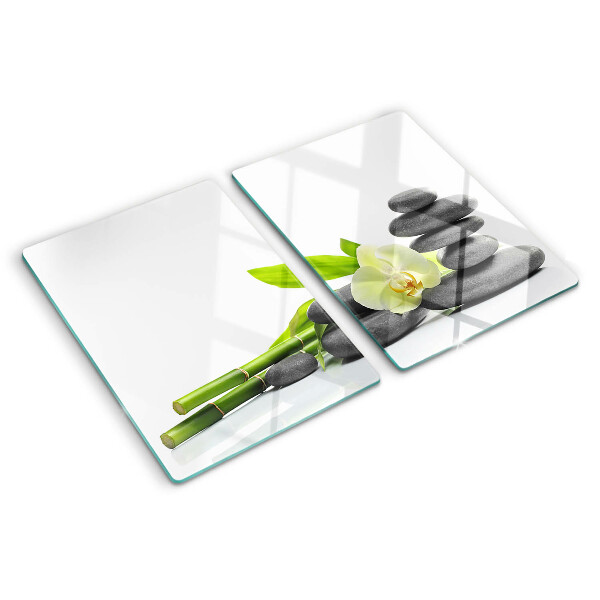 Deska kuchenna szklana z motywem orchidei i kamieni spa