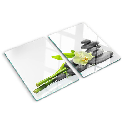 Deska kuchenna szklana z motywem orchidei i kamieni spa