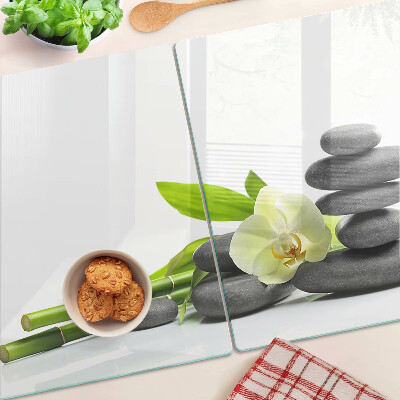 Deska kuchenna szklana z motywem orchidei i kamieni spa