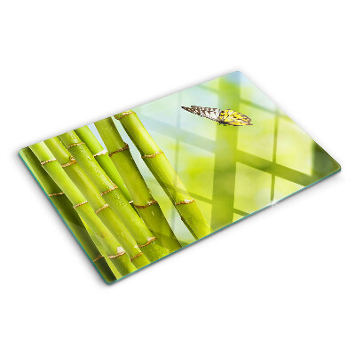 Szklana deska kuchenna z motywem bambusa i motyli