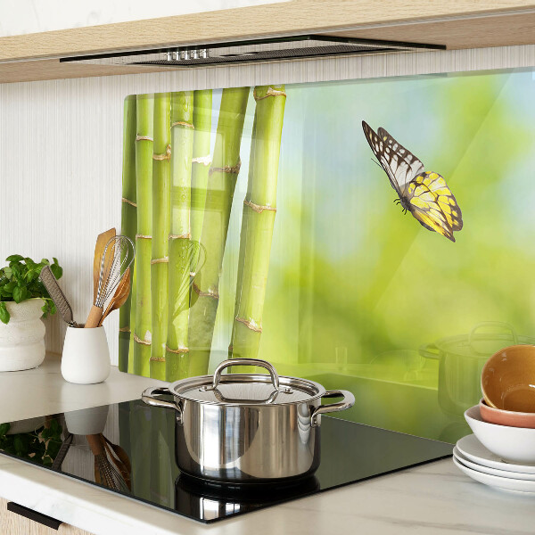 Szklana deska kuchenna z motywem bambusa i motyli