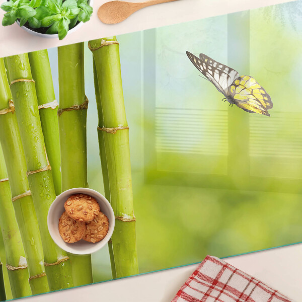 Szklana deska kuchenna z motywem bambusa i motyli