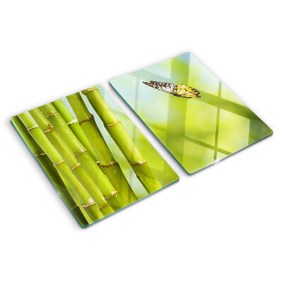 Szklana deska kuchenna z motywem bambusa i motyli