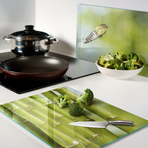 Szklana deska kuchenna z motywem bambusa i motyli