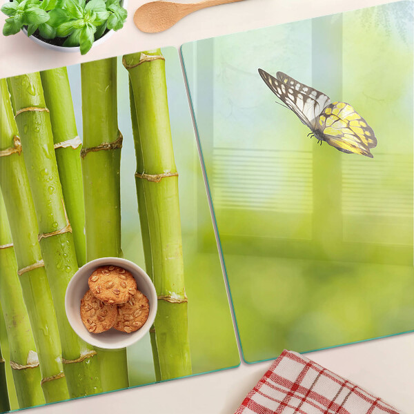Szklana deska kuchenna z motywem bambusa i motyli