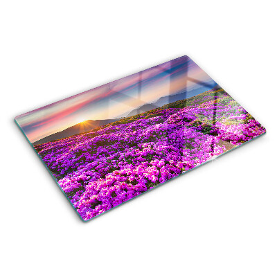 Deska kuchenna szklana z motywem kwiatowego krajobrazu o zachodzie słońca