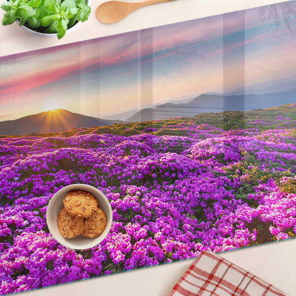 Deska kuchenna szklana z motywem kwiatowego krajobrazu o zachodzie słońca