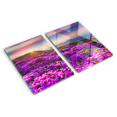 Deska kuchenna szklana z motywem kwiatowego krajobrazu o zachodzie słońca