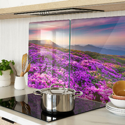 Deska kuchenna szklana z motywem kwiatowego krajobrazu o zachodzie słońca