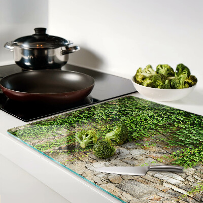 Szklana deska do krojenia z motywem zielonej ściany z mchem