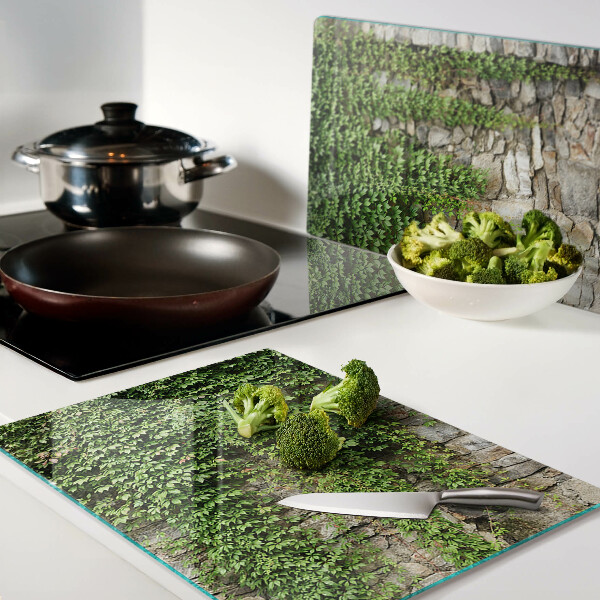 Szklana deska do krojenia z motywem zielonej ściany z mchem
