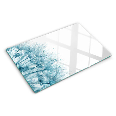 Szklana deska do krojenia z motywem dmuchawców z kroplami wody