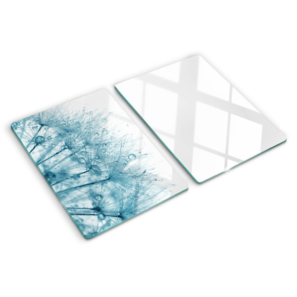 Szklana deska do krojenia z motywem dmuchawców z kroplami wody