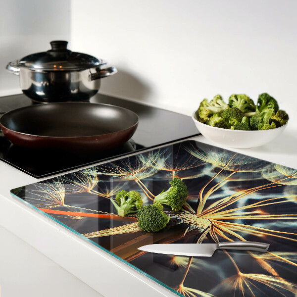 Szklana deska kuchenna z grafiką dmuchawców w stylu makrofotografii