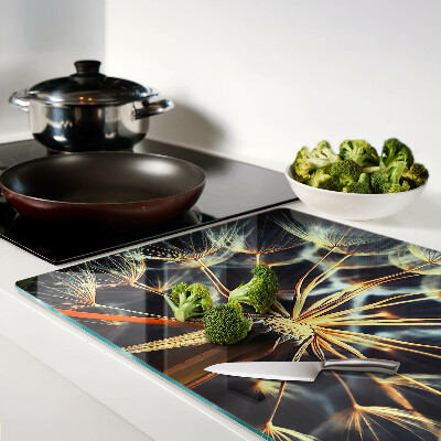 Szklana deska kuchenna z grafiką dmuchawców w stylu makrofotografii