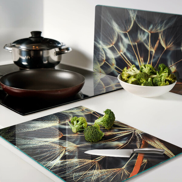 Szklana deska kuchenna z grafiką dmuchawców w stylu makrofotografii