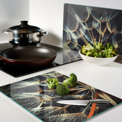 Szklana deska kuchenna z grafiką dmuchawców w stylu makrofotografii