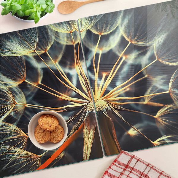 Szklana deska kuchenna z grafiką dmuchawców w stylu makrofotografii