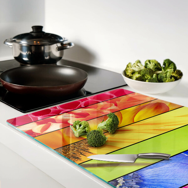 Deska kuchenna szklana z kwiatowym motywem w intensywnych kolorach