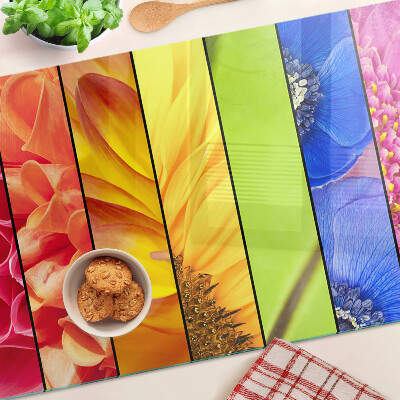 Deska kuchenna szklana z kwiatowym motywem w intensywnych kolorach