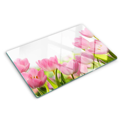 Deska kuchenna szklana Różowe tulipany w ogrodzie